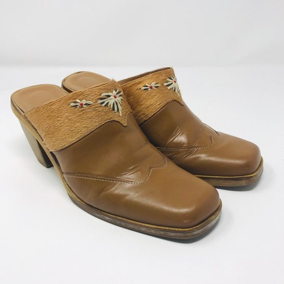 Cloud Walker “Planet” Tan Leather Western Mule 8 - Picture 1 of 8
